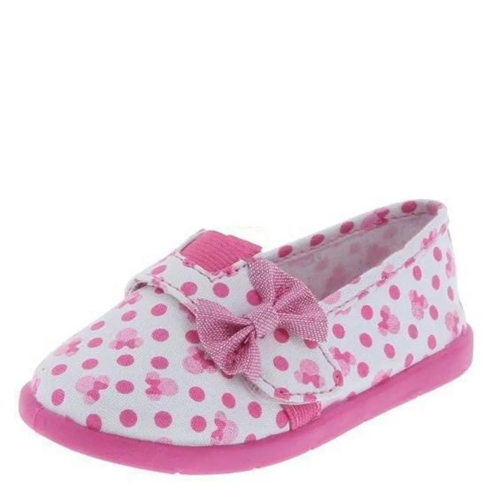 Toddler Girls Disney Minnie Mouse Loafers 11.5 Pink Polka Dot Canvas Shoes